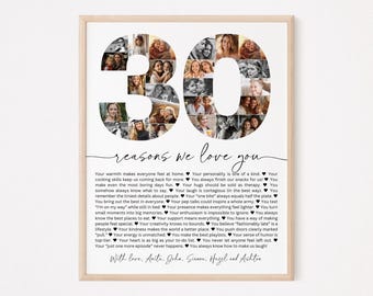 30 Reasons We Love You Photo Collage TEMPLATE, Personalized Birthday Gift for Male Female Mom Dad Grandparent, 30th Anniversary Gift, Canva