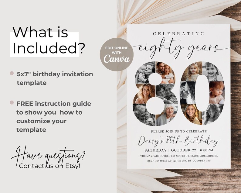 80th Birthday Invitation TEMPLATE With Photo Collage, Celebrating 80 ...