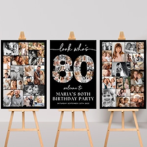 80th Birthday Photo Collage Poster Bundle TEMPLATE, Look who's 80, Customizable Photo Collage Board, Photo Montage Display Digital Download