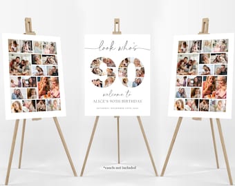 90th Birthday Photo Collage Poster Bundle TEMPLATE, Look who&#39;s 90, Customizable Photo Collage Board, Photo Montage Display