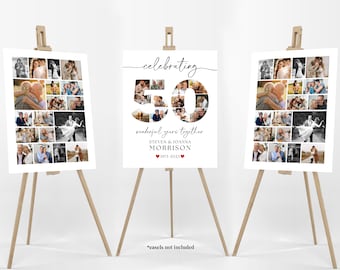 50th Anniversary Photo Collage Poster Bundle TEMPLATE, Customizable Photo Collage Board, Photo Montage Display Digital Download, Canva DIY