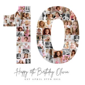 10th Birthday Photo Collage TEMPLATE, 10th Birthday Gift, Customizable Birthday Welcome Sign, Number 10 Poster, Party Decor Ideas, BC1