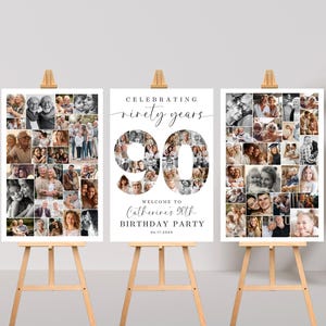 90th Birthday Photo Collage Poster Bundle TEMPLATE Set, Celebrating 90 Years, Party Welcome Sign, Picture Board, Montage Display, C1