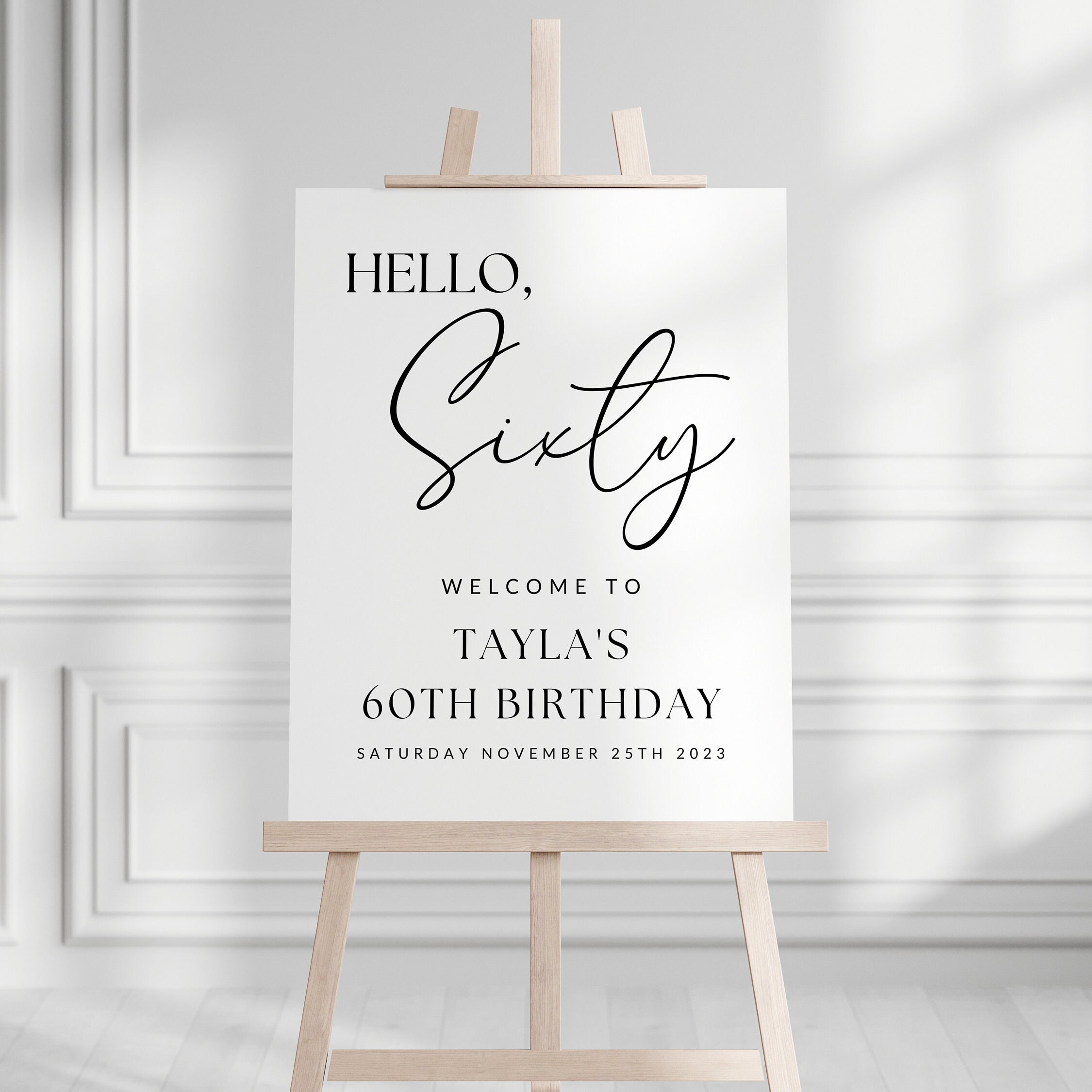 60th Birthday Photo Sign TEMPLATE Mimimalist, Hello 60, Customizable ...