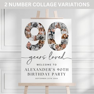 90 Years Loved Birthday Photo Collage Poster TEMPLATE, 90th Birthday Welcome Sign, Customizable Number Collage Board, Party Decor Ideas