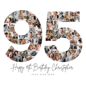 95th Birthday Photo Collage TEMPLATE, 95th Birthday Gift, Customizable Birthday Welcome Sign, Number Ninety Five Poster, Party Decor, BC1