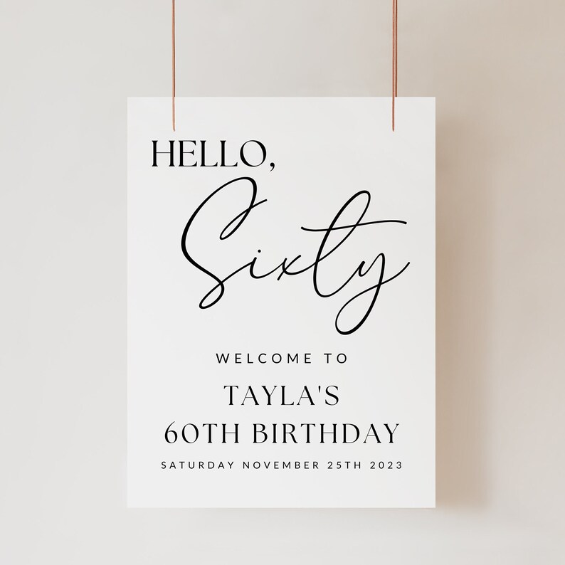 60th Birthday Photo Sign TEMPLATE Mimimalist, Hello 60, Customizable ...