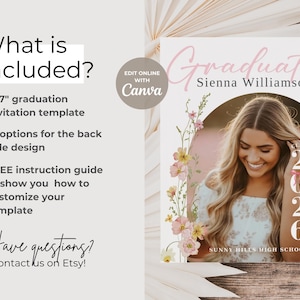 Floral Graduation Announcement, Spring Graduation Party Invitation: Canva Template (Digital Download) bild 4
