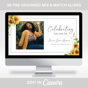 Sunflower Funeral Slideshow TEMPLATE, Memorial Video for Woman, Celebration of Life Presentation, Funeral Photo Tribute