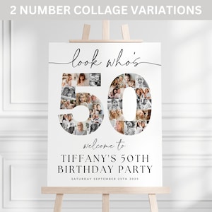 50th Birthday Photo Collage TEMPLATE, Look Who&#39;s 50, Customizable Birthday Welcome Sign, Photo Montage Display Poster, Digital Download DIY