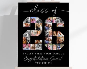 Graduation Photo Collage TEMPLATE Class of 2026, Personalized Gift for Graduate, Graduation Party Poster, Canva Template