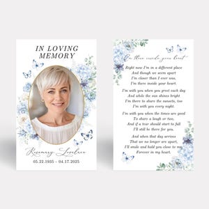 Blue Floral Memorial Card Template, Funeral Favors, Printable Prayer Card, Wallet Obituary Card, Celebration of Life, Memory Card, F2