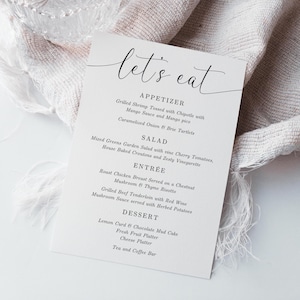 Minimalist Dinner Food Menu Card TEMPLATE for Birthday or Wedding, Elegant Printable Menu Printable, 4x9 4x8 and 5x7 Instant Download Canva