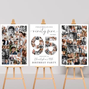 95th Birthday Photo Collage Poster Bundle TEMPLATE Set, Celebrating 95 Years, Party Welcome Sign, Picture Board, Montage Display, C1