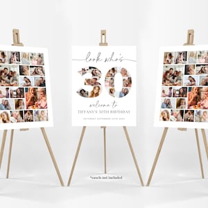 30th Birthday Photo Collage Poster Bundle TEMPLATE, Look who's 30, Customizable Photo Collage Board, Photo Montage Display Digital Download