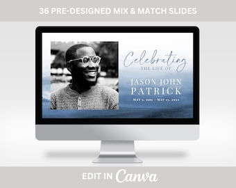 Blue Funeral Photo Slideshow Template For Male, Memorial Video, Celebration of Life Presentation, Edit yourself Funeral Photo Tribute