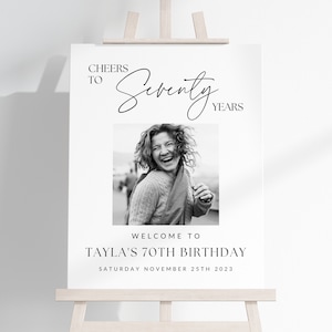70th Birthday Photo Sign TEMPLATE, Cheers to Seventy Years, Customizable Photo Board Seventieth, Photo Display Poster, Digital Download DIY
