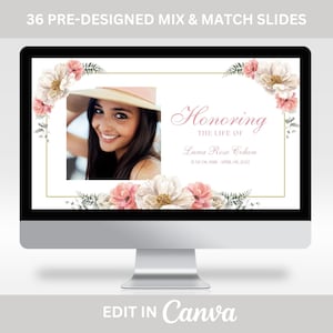 Funeral Photo Slideshow Template, Memorial Video for Woman, Pink Floral Celebration of Life Presentation, Funeral Photo Tribute