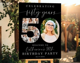 50th Birthday Photo Collage TEMPLATE, Celebrating 50 Years, Party Welcome Sign, Photo Montage Display Poster, Canva Template