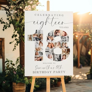 18th Birthday Photo Collage TEMPLATE, Celebrating 18 Years, Party Welcome Sign, Photo Montage Display Poster, Canva Template, C1