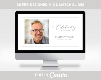 Funeral Photo Slideshow Template For Male, Memorial Video, Minimalist Celebration of Life Presentation, Edit yourself Funeral Photo Tribute,