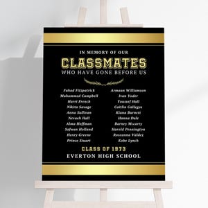 Class Reunion Memorial Poster TEMPLATE to Honor Deceased Classmates, School Reunion, Memorial Poster Display, Remembrance Board