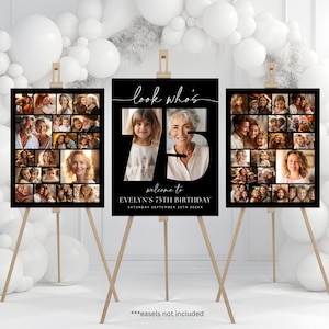 Look Who's 75 Birthday Photo Collage Poster TEMPLATE Set, 75th Birthday Welcome Sign, Customizable Number Collage Board, Party Decor Idea