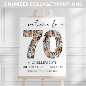 Welcome to 70 Birthday Photo Collage Poster TEMPLATE, Number 70 Birthday Welcome Sign, Customizable Number Collage Board, Party Decor Ideas