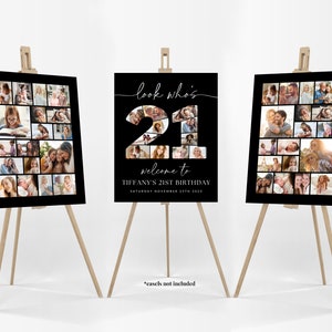 Black 21st Birthday Photo Collage Poster Bundle TEMPLATE, Look who's 21, Customizable Photo Collage Board, Montage Display Digital Download