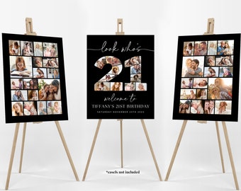Black 21st Birthday Photo Collage Poster Bundle TEMPLATE, Look who's 21, Customizable Photo Collage Board, Montage Display Digital Download