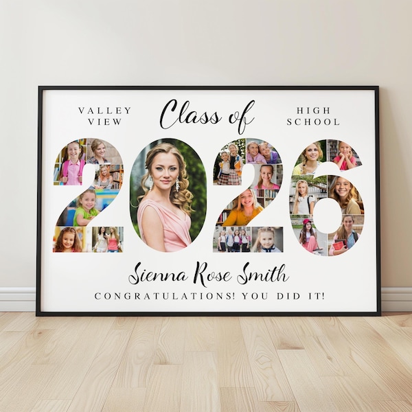 2026 Graduation Photo Collage Welcome Sign TEMPLATE, Class of 2026, Party Poster Display, Graduate Gift for Seniors, Photo Board Posters