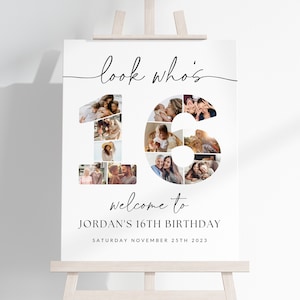 16th Birthday Photo Collage TEMPLATE, Look Who's 16, Customizable Photo Collage Board, Photo Montage Display Poster, Digital Download DIY
