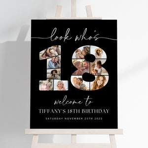 Black 18th Birthday Photo Collage TEMPLATE, Look Who's 18, Customizable Photo Collage Board, Montage Display Poster, Digital Download DIY
