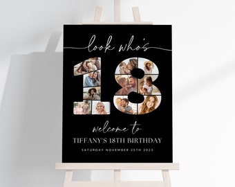Black 18th Birthday Photo Collage TEMPLATE, Look Who's 18, Customizable Photo Collage Board, Montage Display Poster, Digital Download DIY