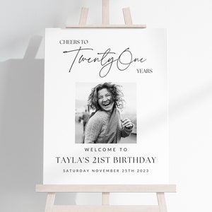 21st Birthday Photo Sign TEMPLATE, Cheers to 21 Years, Customizable Photo Board Twenty One, Photo Display Poster, Digital Download DIY