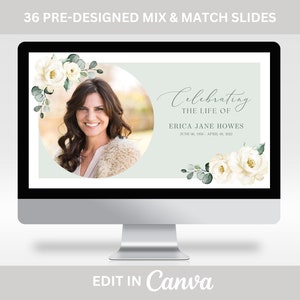 Funeral Photo Slideshow Template, Memorial Video for Woman, White Rose Celebration of Life Presentation, Funeral Photo Tribute