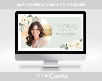 Funeral Photo Slideshow Template, Memorial Video for Woman, White Rose Celebration of Life Presentation, Funeral Photo Tribute