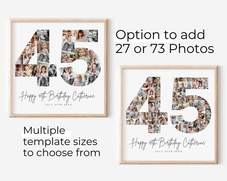 45th Birthday Photo Collage TEMPLATE, 45th Birthday Gift, Customizable ...