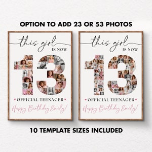 13th Birthday Photo Collage Poster TEMPLATE, This Girl is 13 Official Teenager, Birthday Welcome Sign, Number 13 Collage, Party Decor Ideas