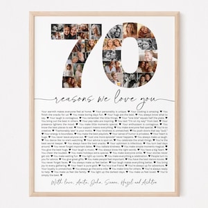 70 Reasons We Love You Photo Collage TEMPLATE, Personalized Birthday Gift for Male Female Mom Dad Grandparent, 70th Anniversary Gift, Canva