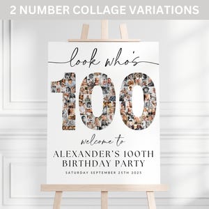100th Birthday Photo Collage TEMPLATE, Look Who&#39;s 100, Customizable Birthday Welcome Sign, Photo Montage Display Poster, Digital Download