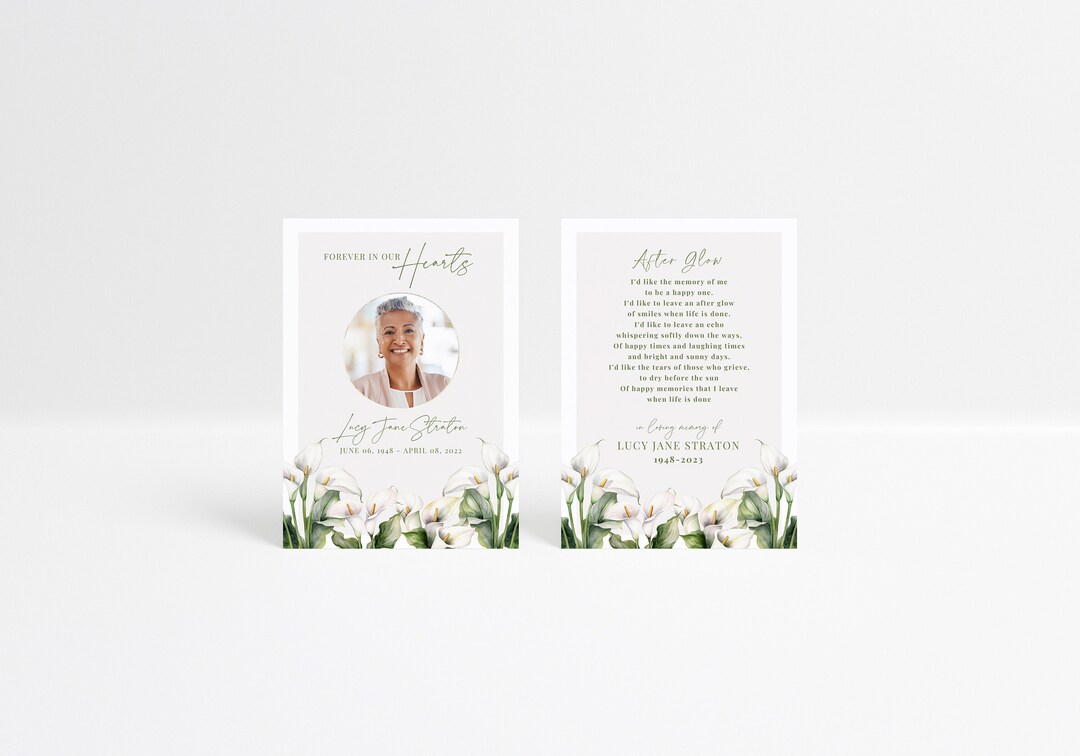 Memorial Card TEMPLATE White Lillies in Loving Memory Peace Etsy Sweden