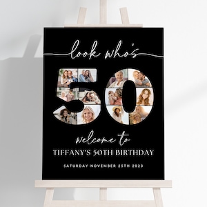 Black 50th Birthday Photo Collage TEMPLATE, Look Who's 50, Customizable Photo Collage Board, Montage Display Poster, Digital Download DIY