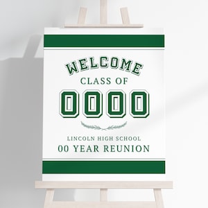 Class Reunion Welcome Poster TEMPLATE, Green and White, School Reunion Display Sign, Alumni Welcome, Canva Template
