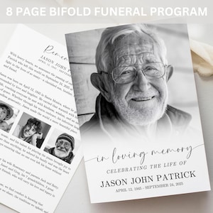8 Page Bifold Funeral Program TEMPLATE, Modern Minimalist, Celebration of Life Order of Service Booklet, Memorial Program Obituary, F6