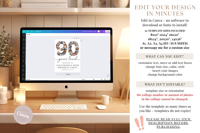 90th Birthday Photo Collage Template: Customizable Party Decor (digital ...
