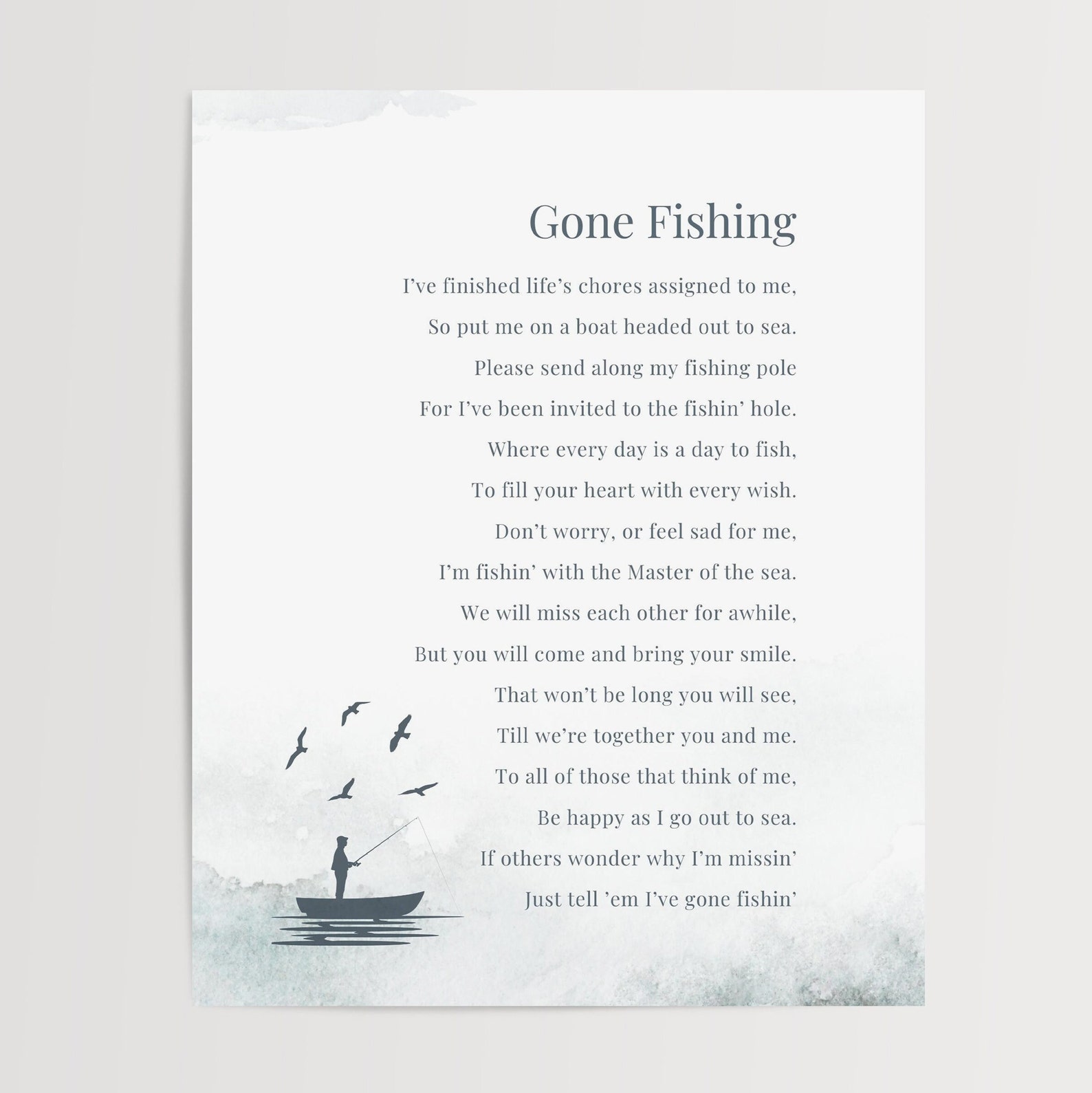 Gone Fishing Poem Ready to Print Celebration of Life Poem for Etsy