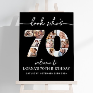 Black 70th Birthday Photo Collage TEMPLATE, Look Who's 70, Customizable Photo Collage Board, Montage Display Poster, Digital Download DIY