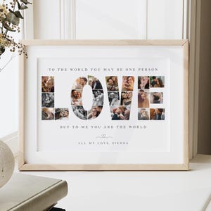 Love Collage Photo TEMPLATE, Printable Gift for Her, Anniversary Gift, Mother&#39;s Day Gift, Customizable Christmas Present, Canva Template