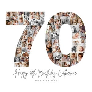 70th Birthday Photo Collage TEMPLATE, 70th Birthday Gift, Customizable Birthday Welcome Sign, Number Seventy Poster, Party Decor, BC1